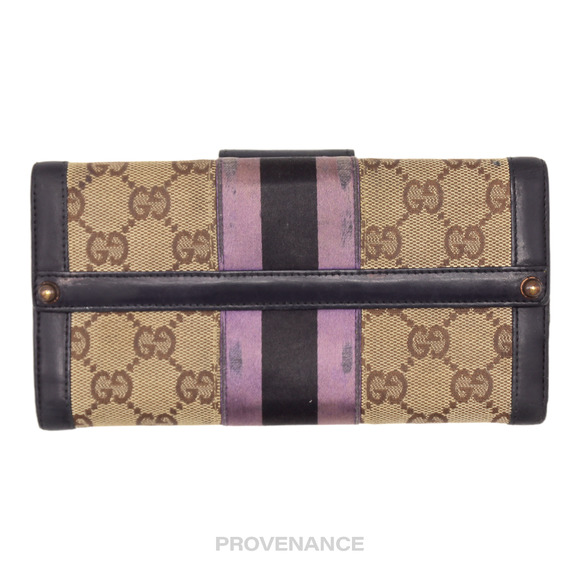 🔴 Gucci Long Wallet - GG Canvas Stripe - Picture 1 of 8